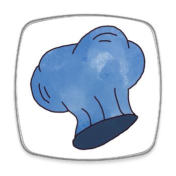 Small blue chef's hat with clouds - Square fridge magnet - white - Front
