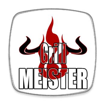 Grillmeister Flamme Hörner Rind Fleischesser Grill - Viereckiger Kühlschrankmagnet - Weiß - Vorne