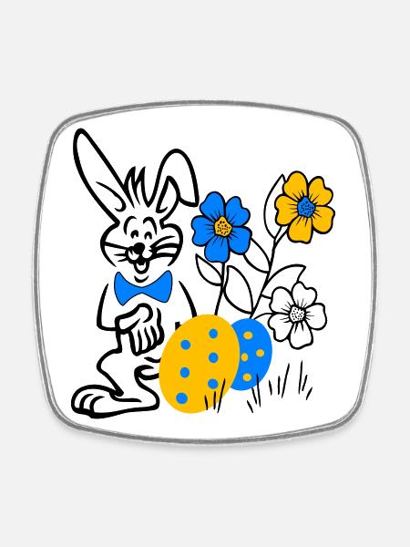 Hase mit Ostereier und Blumen - Viereckiger Kühlschrankmagnet - Weiß