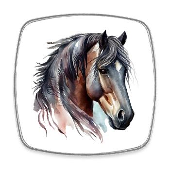 Watercolor portrait of a bay horse - Square fridge magnet - white - Front