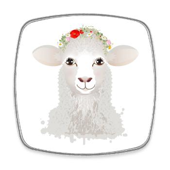 A cute sheep with spring wreath - Square fridge magnet - white - Front