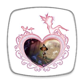 Mignonne petite sorcière volant avec un balai - Magnet carré - blanc - Devant