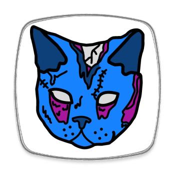 Masque de chat bleu patchwork - Magnet carré - blanc - Devant