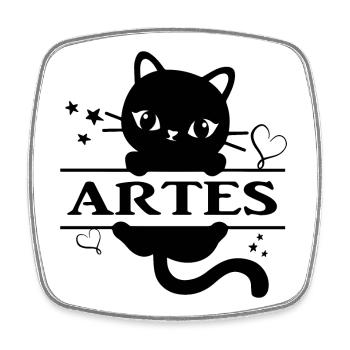 t-shirt Artes t-shirt gift idea cat cat chat - Square fridge magnet - white - Front