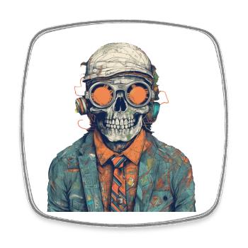 Portrait de squelette cool avec lunettes de soleil, casquette - Magnet carré - blanc - Devant