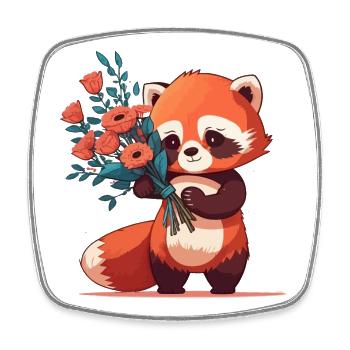 roter Panda mit Blumen - Viereckiger Kühlschrankmagnet - Weiß - Vorne