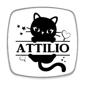 T-Shirt Attilio T-Shirt Katze Geschenkidee Katze Katze - Viereckiger Kühlschrankmagnet - Weiß - Vorne