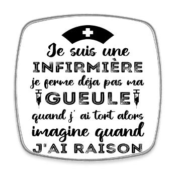 Infirmière je ferme pas ma gueule humour cadeau - Magnet carré - blanc - Devant