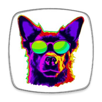 Stylischer Vierbeiner mit Sonnenbrille - Viereckiger Kühlschrankmagnet - Weiß - Vorne