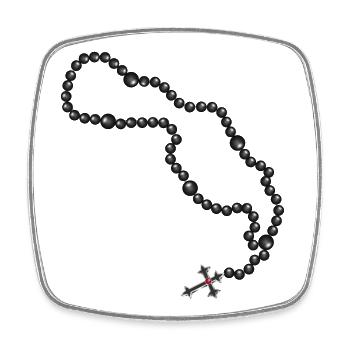 Rosary drawing with cross and black beads - Square fridge magnet - white - Front