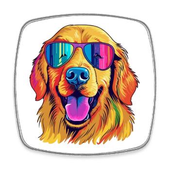 Vibrant Sunglass Pup - Square fridge magnet - white - Front