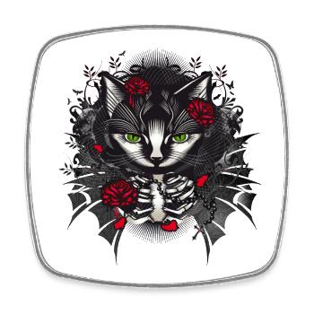 Dark Gothic Cat Portrait with Red Roses - Square fridge magnet - white - Front