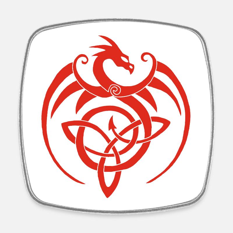 Dragon rouge et symbole celte - Magnet carré - blanc