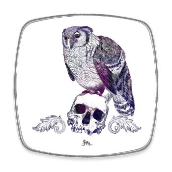 Eurasian Eagle Owl and Skull with Ornaments - Square fridge magnet - white - Front