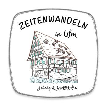 Ulm, Schräg und Spektakulär, Handzeichnung - Viereckiger Kühlschrankmagnet - Weiß - Vorne