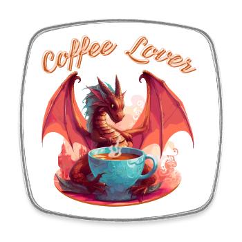Dragon Coffee Lover - Viereckiger Kühlschrankmagnet - Weiß - Vorne