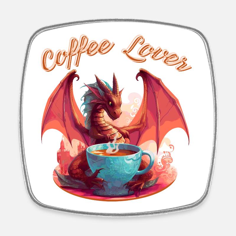 Dragon Coffee Lover - Square fridge magnet - white