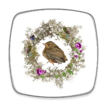 Rotkehlchen mit zarten Blüten und Bläulingen - Viereckiger Kühlschrankmagnet - Weiß - Vorne