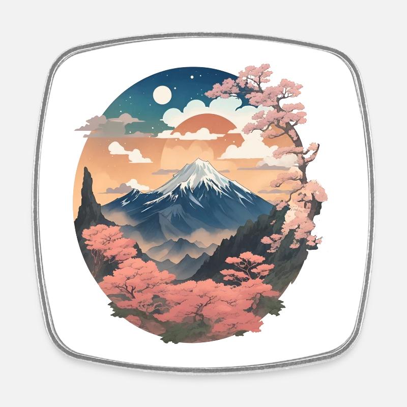Japanese mountain landscape - Square fridge magnet - white