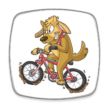 Chien motard / chien de vélo - Magnet carré - blanc - Devant