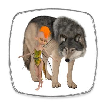 Two unlikely friends the fairy and the wolf - Square fridge magnet - white - Front
