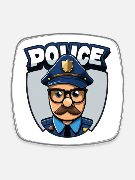 Policier, Police - Magnet carré - blanc
