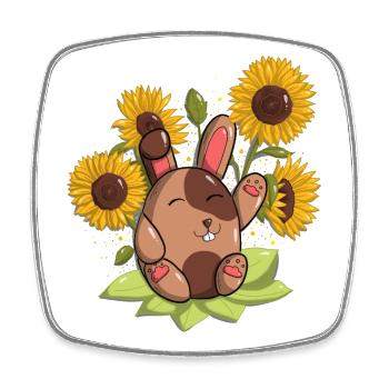 Lapin et tournesol - Magnet carré - blanc - Devant