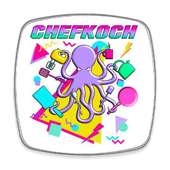 Oktopus Chefkoch - Viereckiger Kühlschrankmagnet - Weiß - Vorne