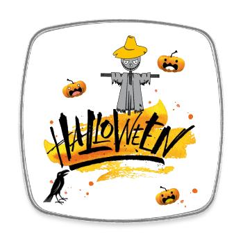 Halloween-Zauber mit Kürbissen und Rabe - Viereckiger Kühlschrankmagnet - Weiß - Vorne