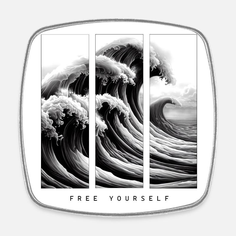 Great Wave - Free Yourself - Square fridge magnet - white