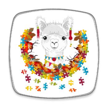 decorated alpaca in an autumnal setting - Square fridge magnet - white - Front