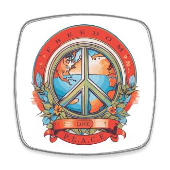 Freedom, Love, Peace - Square fridge magnet - white - Front