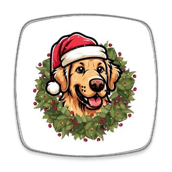 Chien Golden Retriever Noël - Magnet carré - blanc - Devant