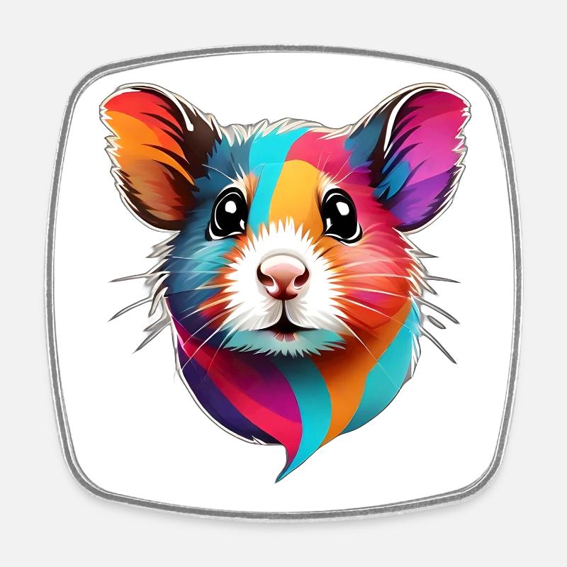 visage de hamster coloré - Magnet carré - blanc