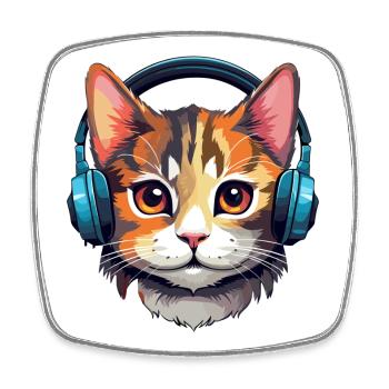 Cat with Headphones, Cat, Cat Lover, Cats - Square fridge magnet - white - Front