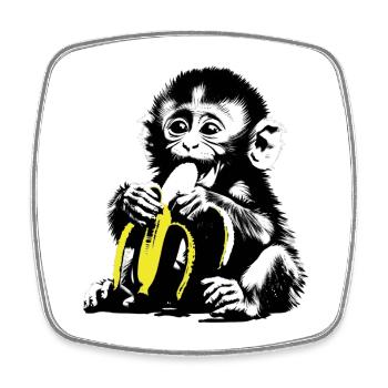 Verspieltes Affenmotiv mit Banane - Viereckiger Kühlschrankmagnet - Weiß - Vorne