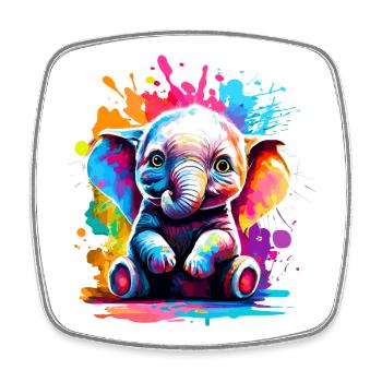 Elefant Farbenfroh - Baby Elefant Farbenfreudig - Viereckiger Kühlschrankmagnet - Weiß - Vorne