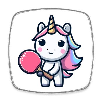 Unicorn Unicorn with Table Tennis Racket for - Square fridge magnet - white - Front