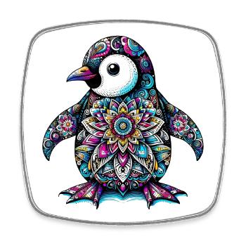 Pingouin décoré de Mandalas - Magnet carré - blanc - Devant
