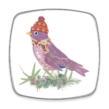Bird with bobble hat and scarf in winter mood - Square fridge magnet - white - Front