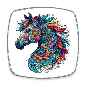 Pferd mit Mandalas verziert - Viereckiger Kühlschrankmagnet - Weiß - Vorne