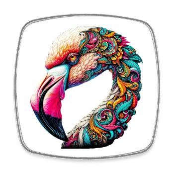 Pink flamingo decorated with Mandalas - Square fridge magnet - white - Front