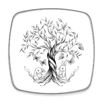Zeichnung Baum des Lebens, Kaninchen, Schmetterlinge - Viereckiger Kühlschrankmagnet - Weiß - Vorne