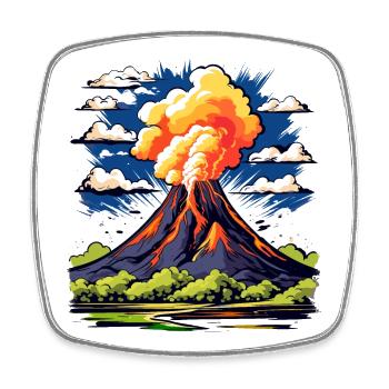 active volcano with ash cloud and lava flows - Square fridge magnet - white - Front