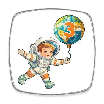 3 Anniversaire Astronaute 3 ans Espace Terre - Magnet carré - blanc - Devant
