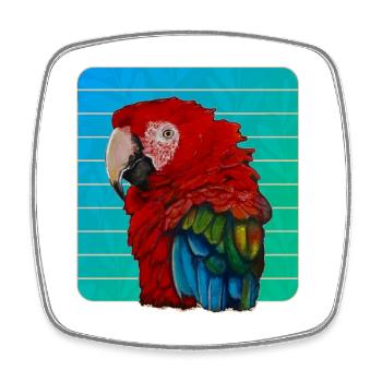 Ara rouge perroquet peinture à la Gouache - Magnet carré - blanc - Devant