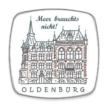 Oldenburg, Altstadt, Deutschland Zeichnung - Viereckiger Kühlschrankmagnet - Weiß - Vorne