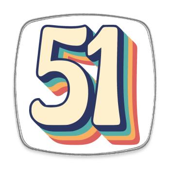 Vintage Retro T Shirt Number 51 Fify One - Square fridge magnet - white - Front
