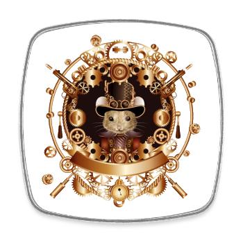 Steampunk mouse with antique top hat in frame - Square fridge magnet - white - Front