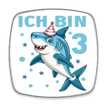 3 Geburtstag Haie 3 Jahre Kinder Jungen Hai Spruch - Viereckiger Kühlschrankmagnet - Weiß - Vorne